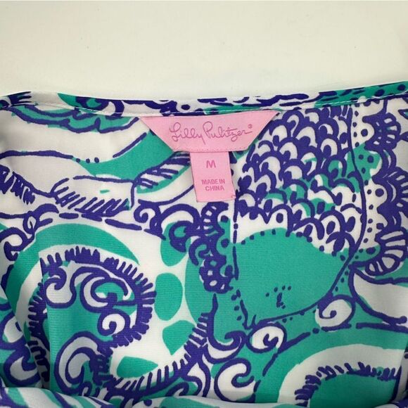 LILLY PULITZER Deanna Montauk Blue Teal White Paisley Printed Satin Romper Sz M - Picture 2 of 6